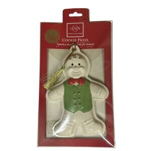NEW Lenox Gingerbread Cookie Press Mold Ornament Green Vest Red Bow Tie 6"